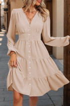 Apricot Button Up Tiered Dress 
