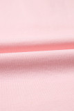 Pink Colorblock Long Sleeve Buttons Henley Top