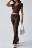 Short Sleeves Crop Top and Pants Set 