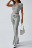 Short Sleeves Crop Top and Pants Set 