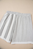 Gray Stripe Mixed Print Short Sleeve Top and Pocketed Shorts Set
