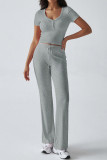 Short Sleeves Crop Top and Pants Set 