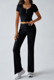Short Sleeves Crop Top and Pants Set 