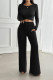Black Long Sleeves Crop Top and Pants Set 