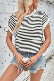 Stripes Knitting Short Sleeves Top 