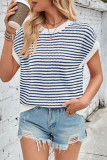 Stripes Knitting Short Sleeves Top 