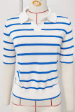 Stripes Short Sleeves Knitting Top 
