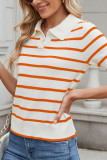 Stripes Short Sleeves Knitting Top 