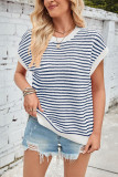 Stripes Knitting Short Sleeves Top 
