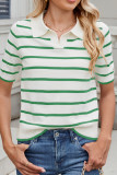 Stripes Short Sleeves Knitting Top 