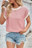 Stripes Knitting Short Sleeves Top 