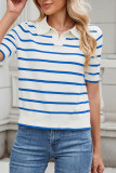 Stripes Short Sleeves Knitting Top 