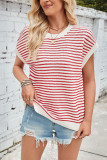 Stripes Knitting Short Sleeves Top 