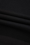 Black Textured Quarter Zip Kangaroo Pocket Top Drawstring Shorts Set