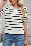 Stripes Short Sleeves Knitting Top 