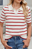 Stripes Short Sleeves Knitting Top 