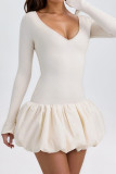 V Neck Long Sleeves Ruffle Dress 