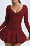 V Neck Long Sleeves Ruffle Dress 