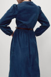 Navy Corduroy Long Dress