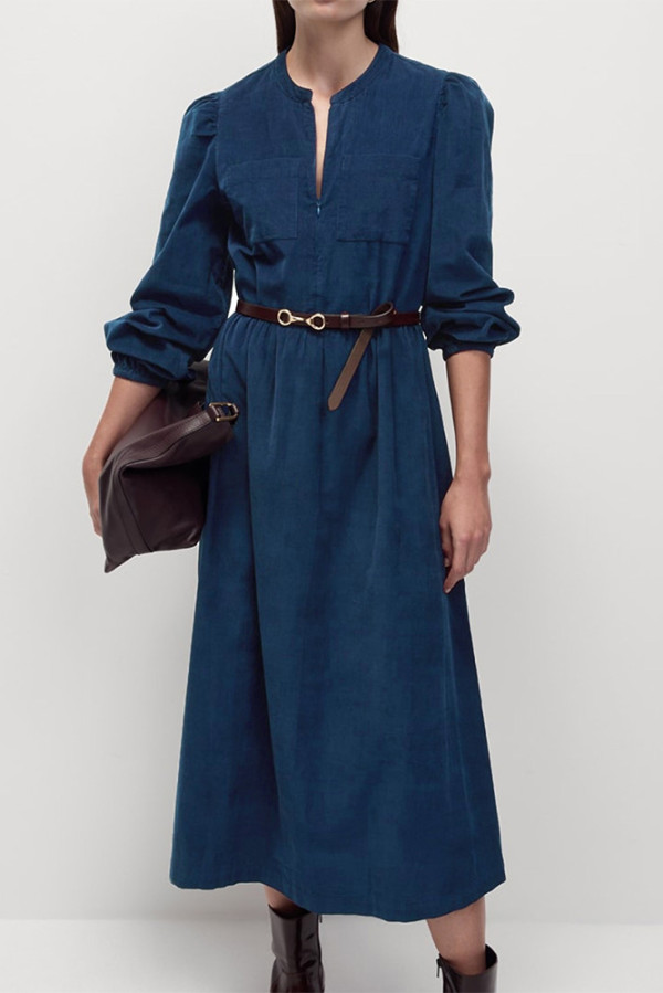 Navy Corduroy Long Dress