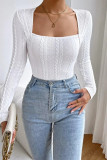 Cable Knit Square Neck Long Sleeves Bodysuit 