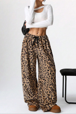 High Waist Leopard Wide Leg Pants 
