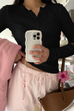 Waffle Solid Color V Neck Top 