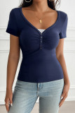 V Neck Lace Short Sleeves Top 