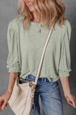 Laurel Green Textured Round Neck Half Sleeve Blouse