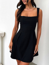 Spaghetti Mini Solid Color Dress 