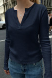 Waffle Solid Color V Neck Top 
