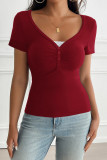 V Neck Lace Short Sleeves Top 