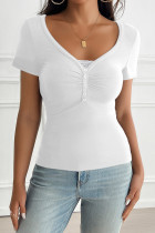 V Neck Lace Short Sleeves Top 