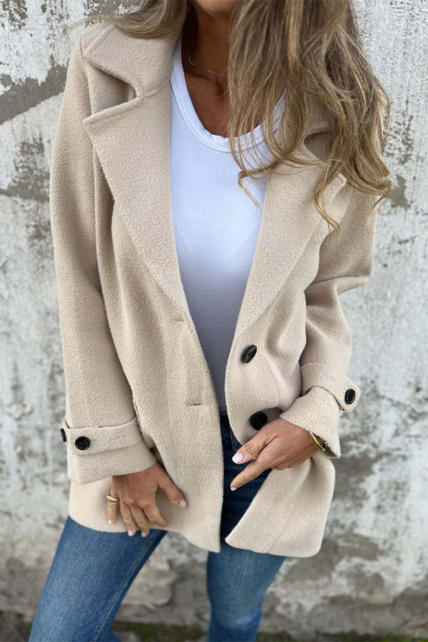 Solid Color Lapel Button Up Coat 