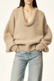 Solid Color V Neck Knitting Sweater 
