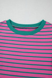 Pink Stripe Colorblock Ruffled Sleeve Crew Neck Blouse