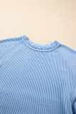 Sky Blue Corded Lantern Sleeve Top High Waist Ruffled Mini Skirt Set