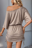 Drop Shoulder Smocked Plain Dress 