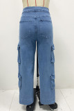 High Waist Pockets Straight Jeans 