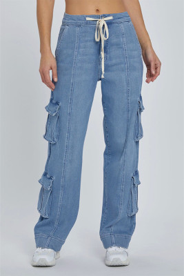 High Waist Pockets Straight Jeans 