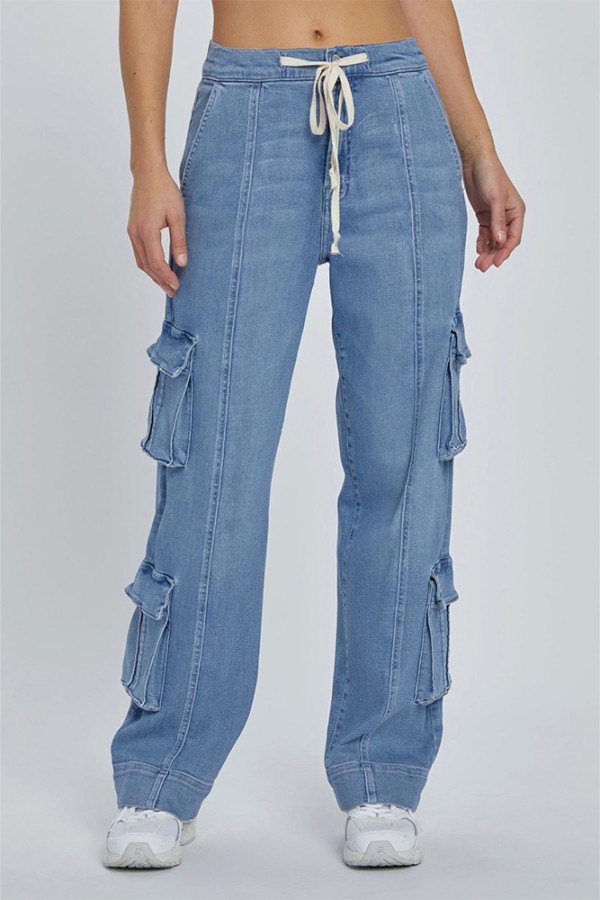 High Waist Pockets Straight Jeans 