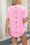 Plain Short Sleeves Back Button Top 