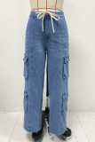 High Waist Pockets Straight Jeans 