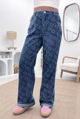 Heart Pattern Denim Jeans 