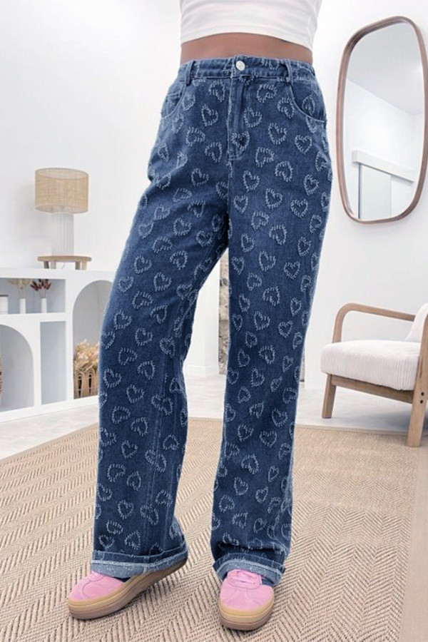 Heart Pattern Denim Jeans 