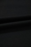 Black Contrast Stitches Detail Puffy Half Sleeve Blouse