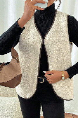 White Fleece Button Up Vest Coat 