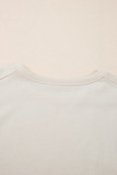 White Pearled Puff Sleeve Round Neck Loose Top
