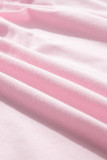 Light Pink Solid Color Pocketed Raw Edge Babydoll Dress