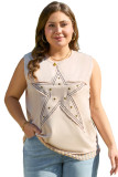 Parchment Studded Star Lace Patchwork Hem Plus Size Tank Top
